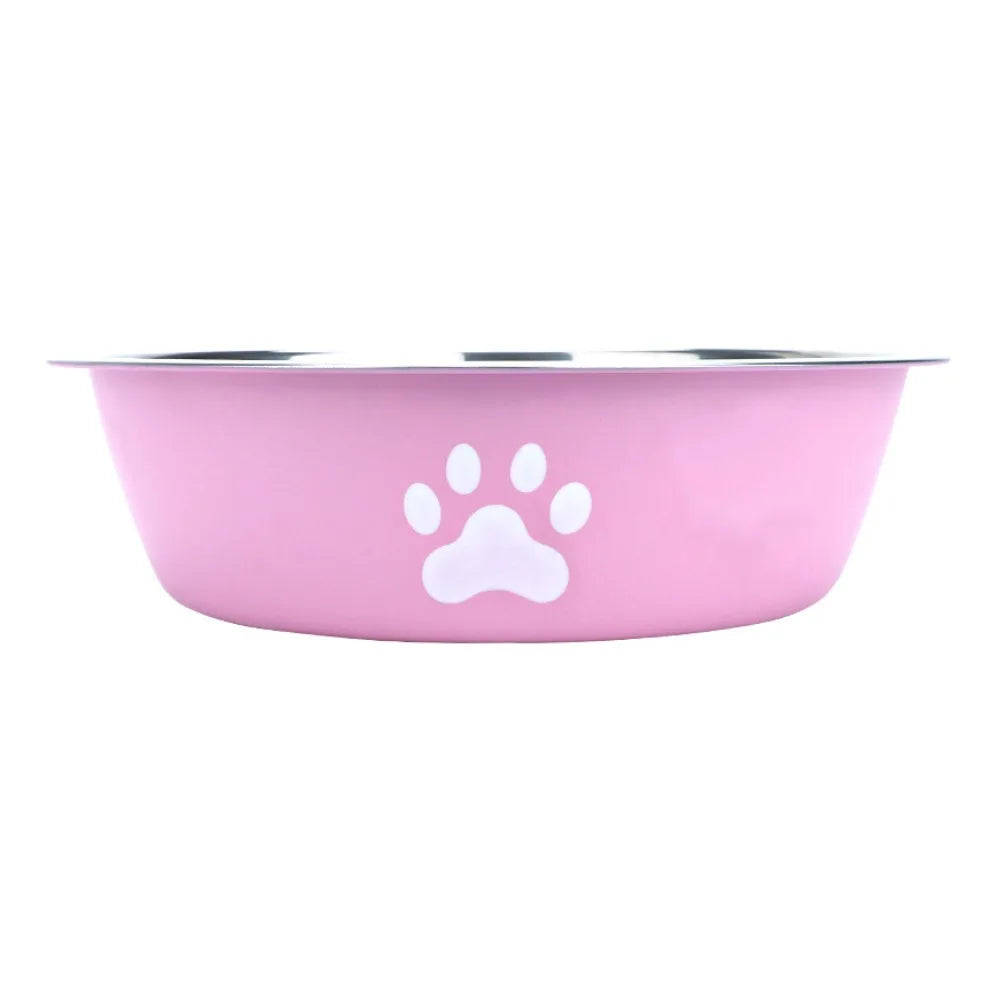 Comedouro Duplo Inox Antiderrapante para Cães e Gatos – Alta Capacidade com Estampa de Patinha