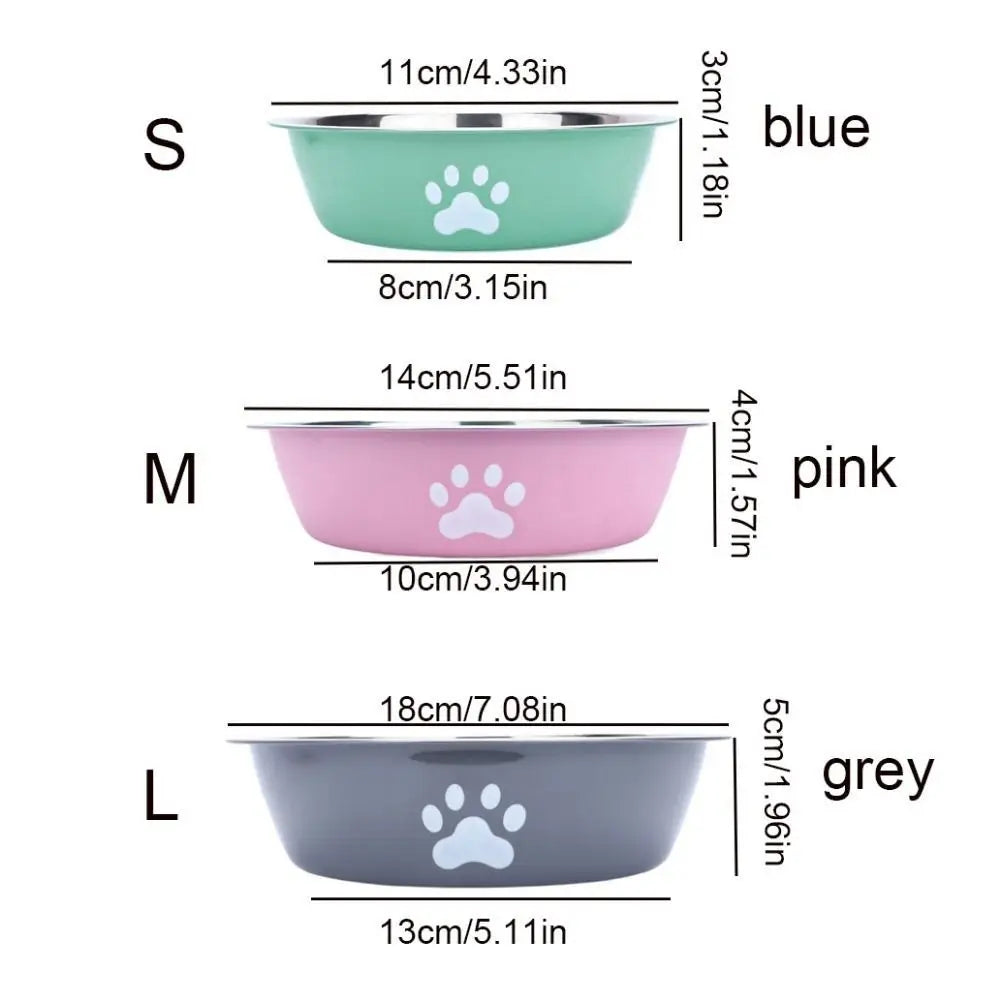 Comedouro Duplo Inox Antiderrapante para Cães e Gatos – Alta Capacidade com Estampa de Patinha