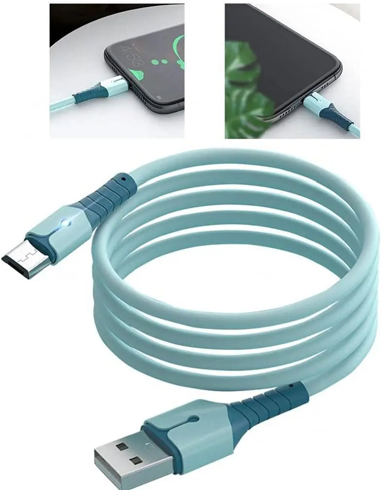 Cabo USB Tipo-C e Micro USB em Silicone Líquido – Carregamento Rápido para Telemóveis