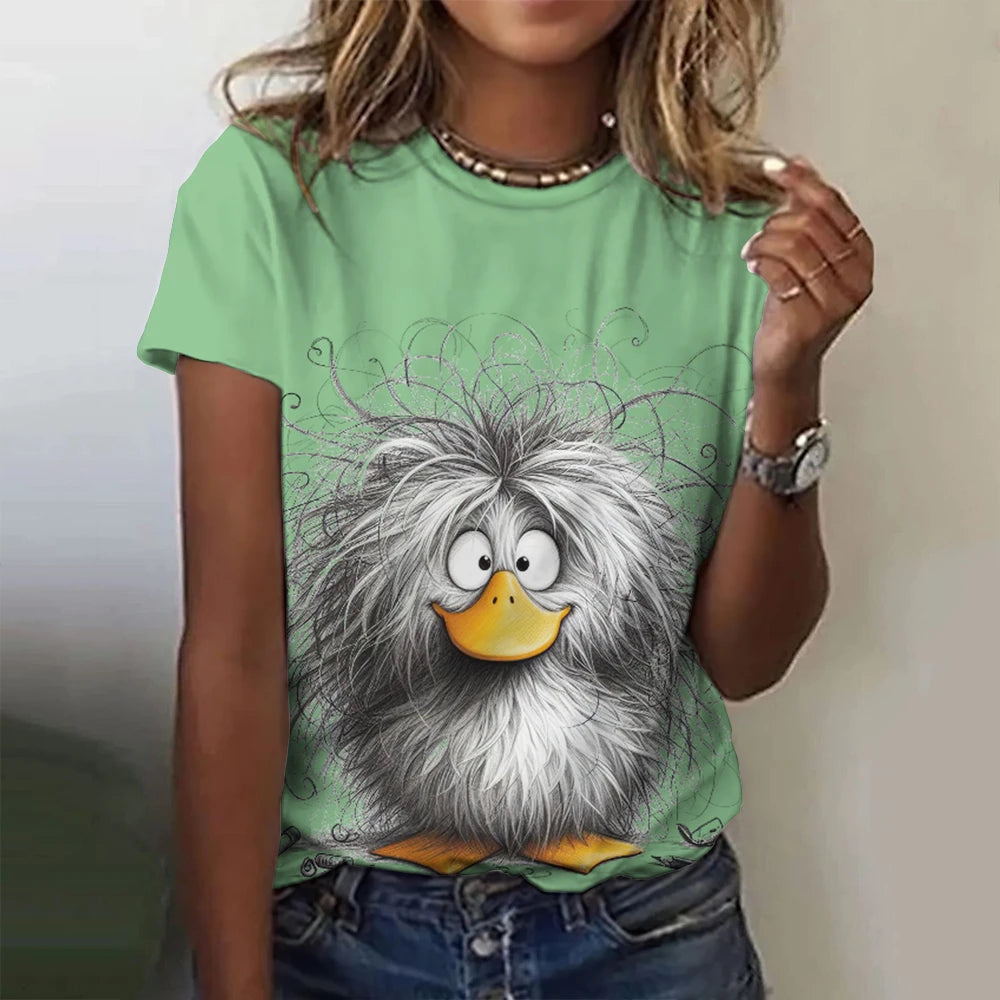 Camiseta Feminina Gato Estampa 3D Oversized Casual Verão