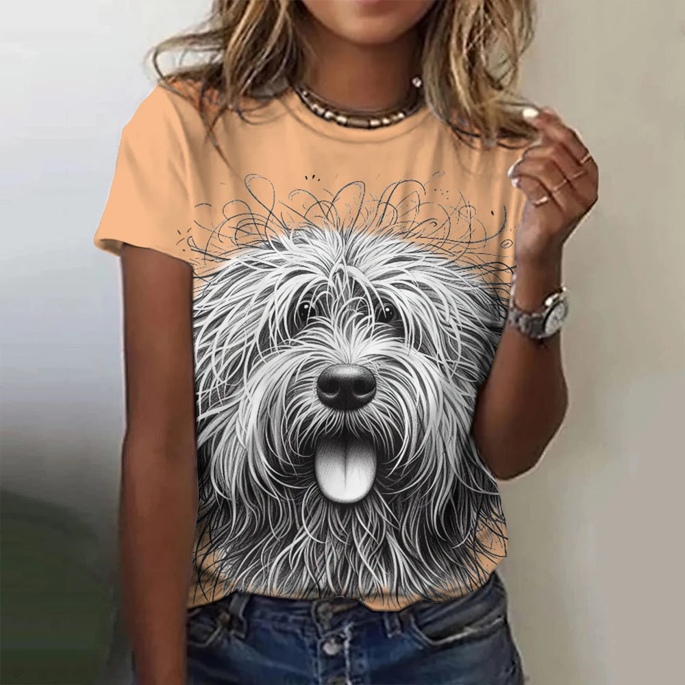 Camiseta Feminina Gato Estampa 3D Oversized Casual Verão