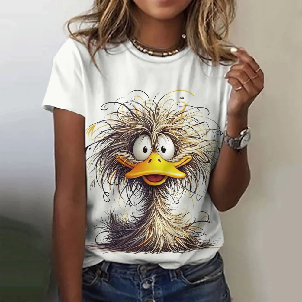 Camiseta Feminina Gato Estampa 3D Oversized Casual Verão