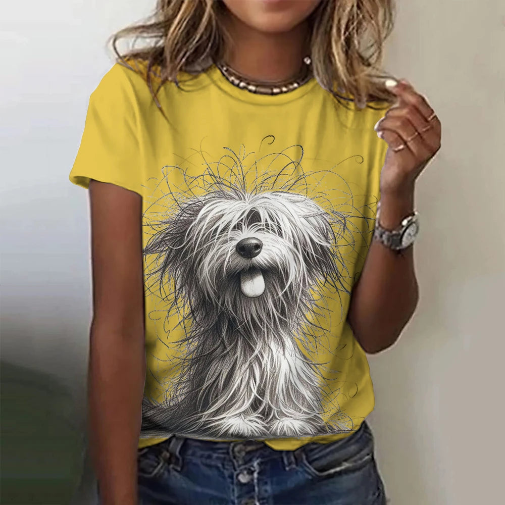 Camiseta Feminina Gato Estampa 3D Oversized Casual Verão