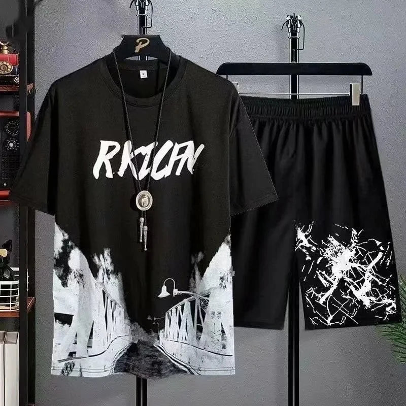 Conjunto Masculino Verão 2024 – T-Shirt e Calções com Estampa