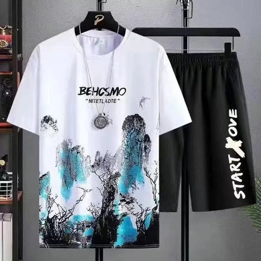 Conjunto Masculino Verão 2024 – T-Shirt e Calções com Estampa
