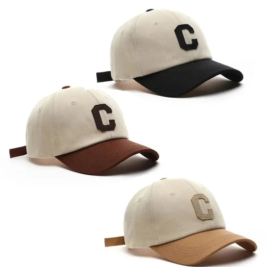 Boné Unissex com Letra C – Estilo Casual, Bloco de Cores e Proteção Solar