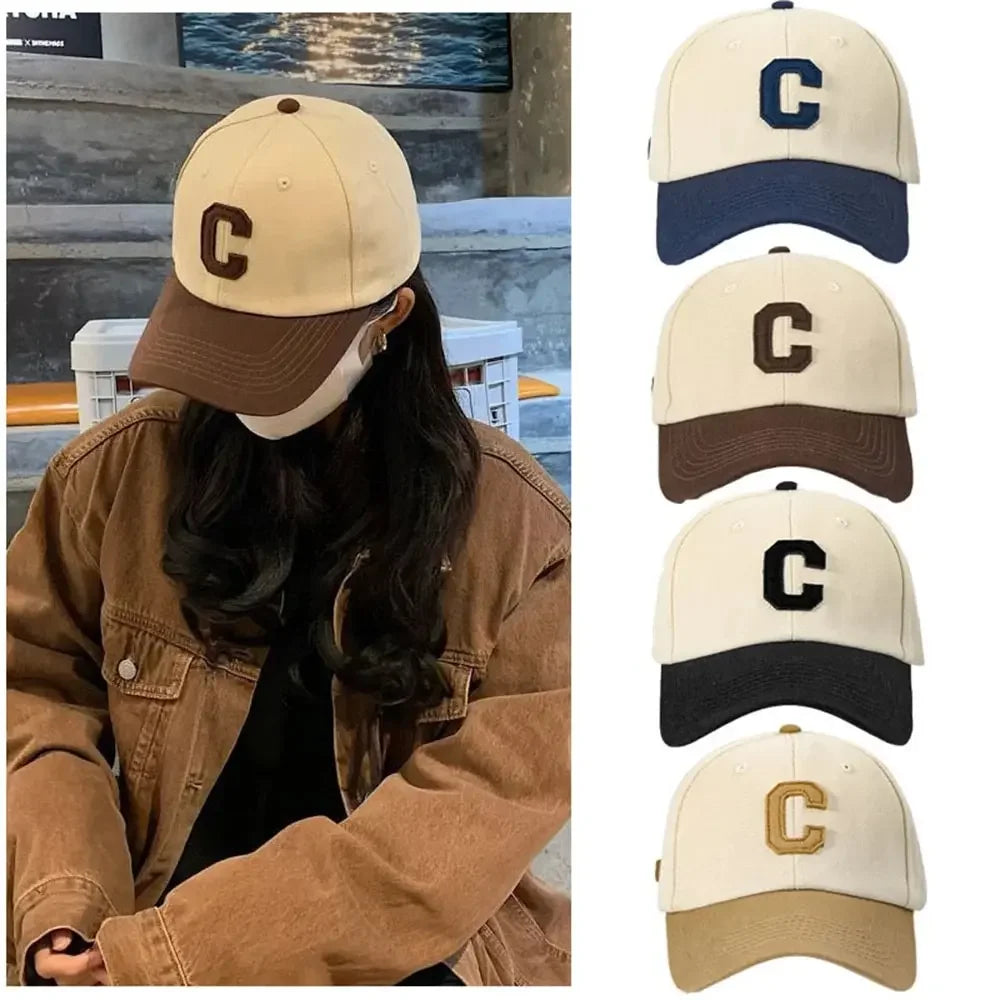 Boné Unissex com Letra C – Estilo Casual, Bloco de Cores e Proteção Solar