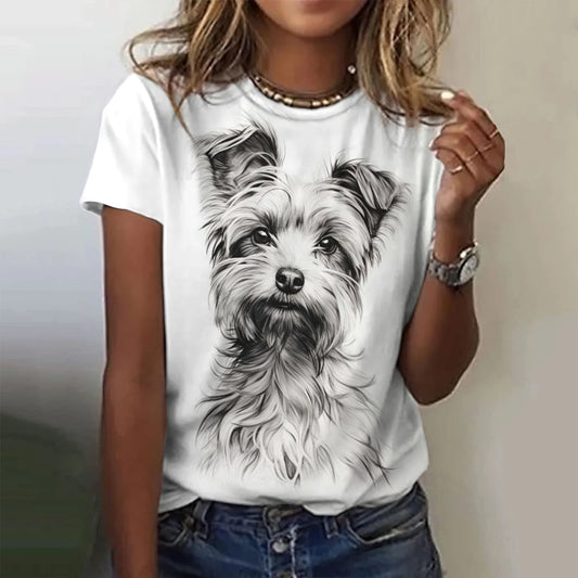 Camiseta Feminina Gato Estampa 3D Oversized Casual Verão