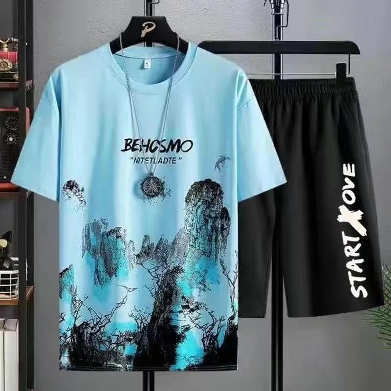 Conjunto Masculino Verão 2024 – T-Shirt e Calções com Estampa