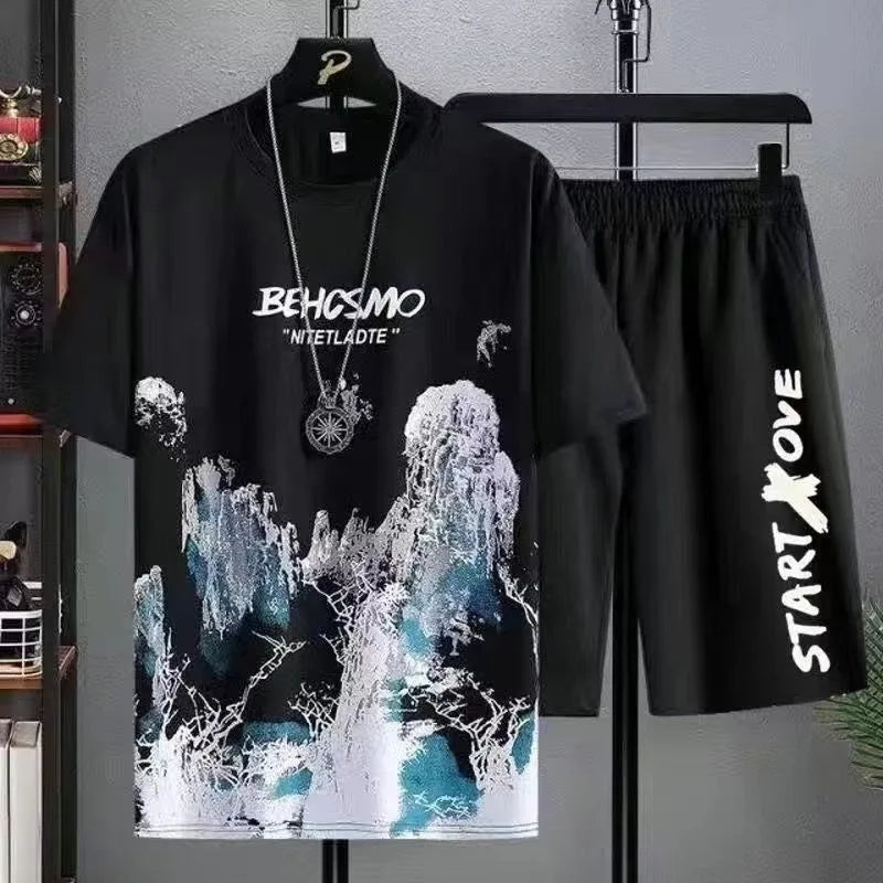 Conjunto Masculino Verão 2024 – T-Shirt e Calções com Estampa