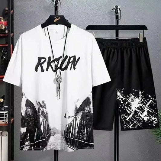 Conjunto Masculino Verão 2024 – T-Shirt e Calções com Estampa
